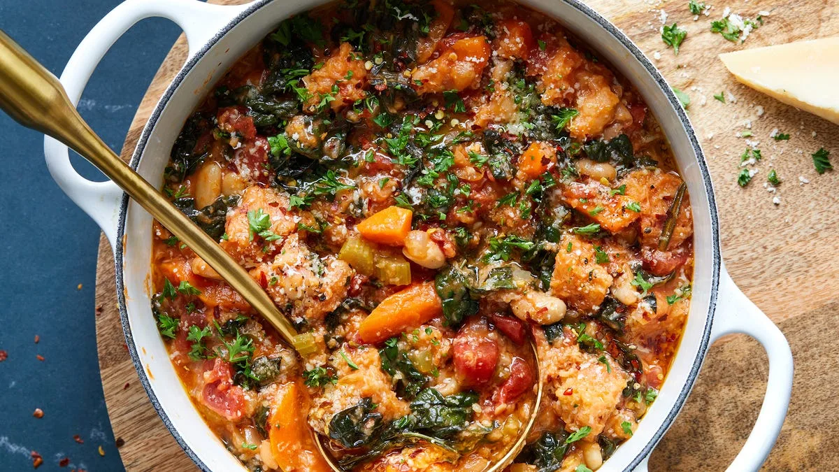 Ribollita - Tuscan bread and bean soup with cavolo nero (Florence, Italy)