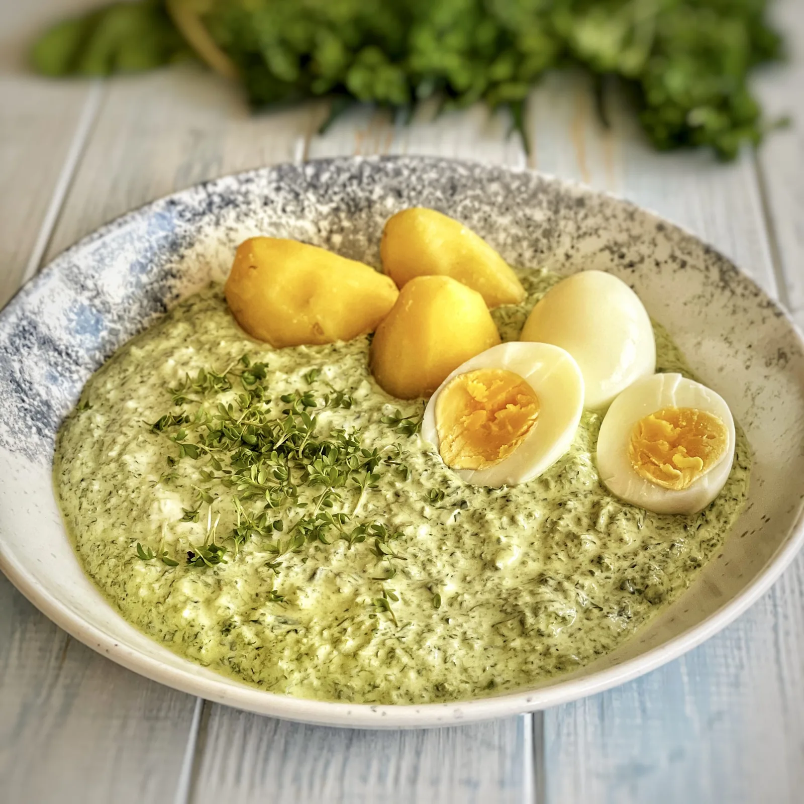 Grüne Soße with eggs and potatoes (Frankfurt)