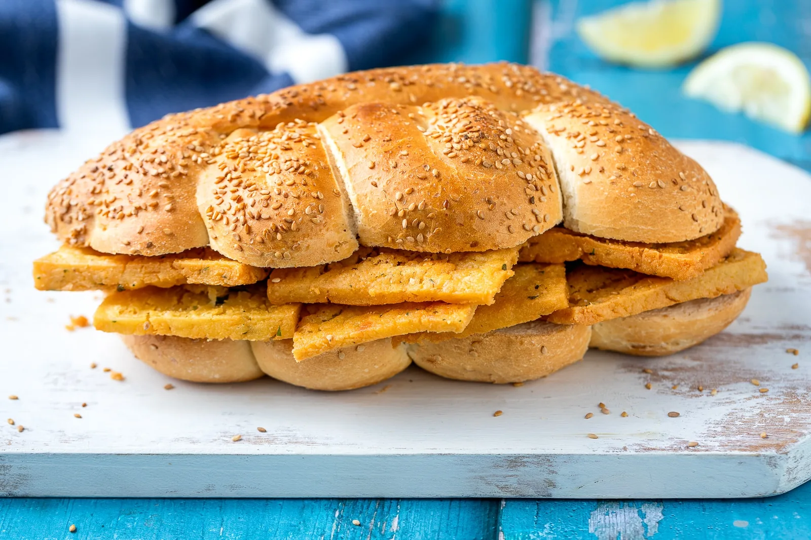 Pane e panelle - chickpea fritters in a sesame roll (Palermo, Sicily)