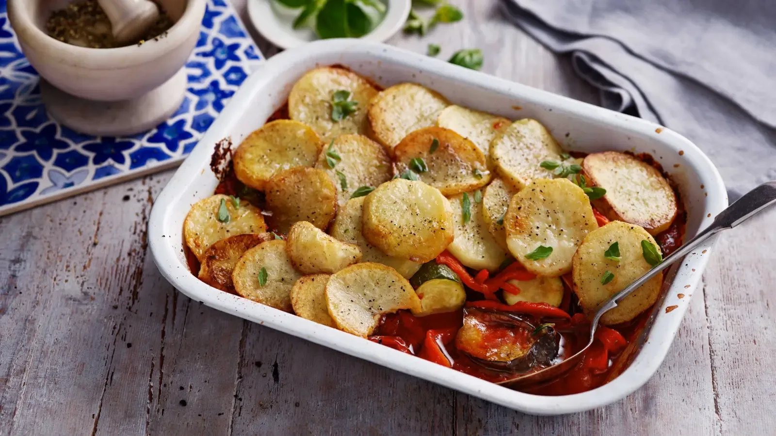 Tumbet - layered fried potato, aubergine and peppers in tomato sauce (Palma, Mallorca)